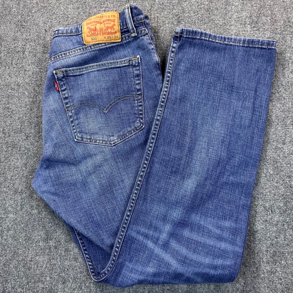 Levi's 505 Regular Fit Jeans Mens 36x34 Blue Denim Pants Classic Casual Everyday - Picture 1 of 15
